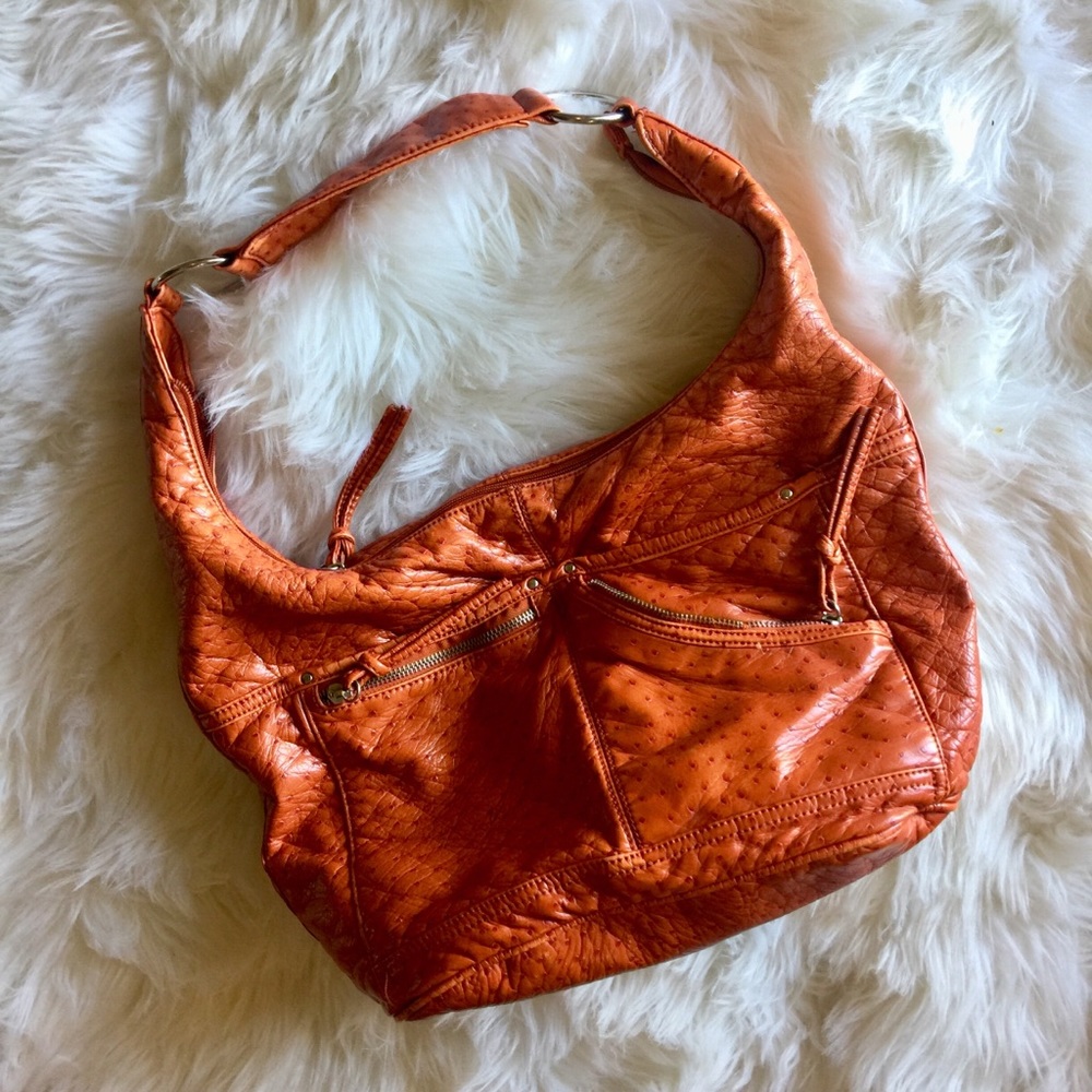 Boho Orange brown faux leather purse